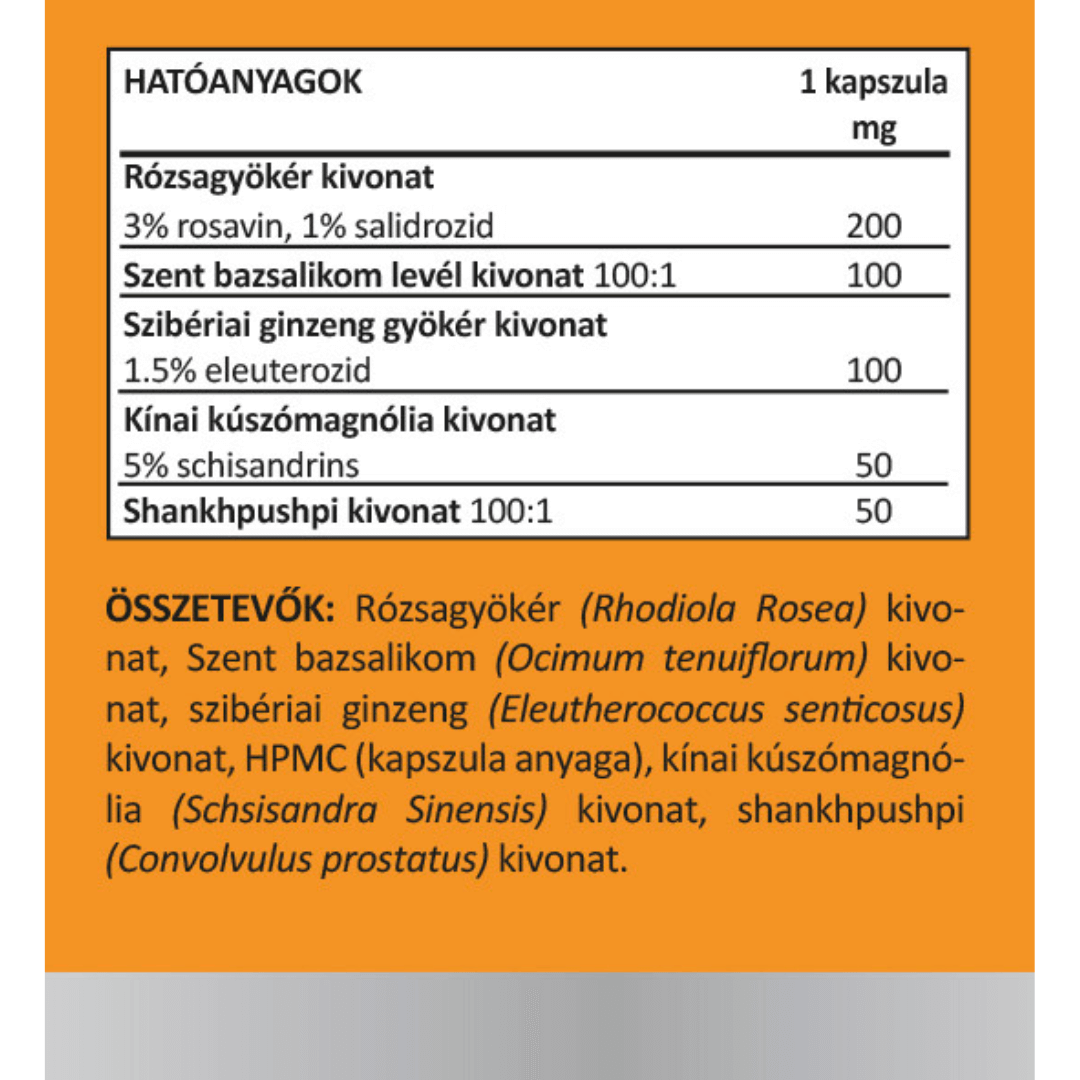 Stresszoldó csomag: Rózsagyökér komplex + Golgotavirág + Ashwagandha 47 rozsagyoker komplex uj cimke herbad